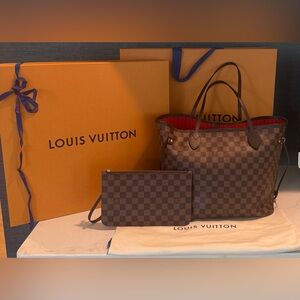 EUC Authentic LV Neverfull MM in Damier Ebene Print (Interior: Cherry) w receipt
